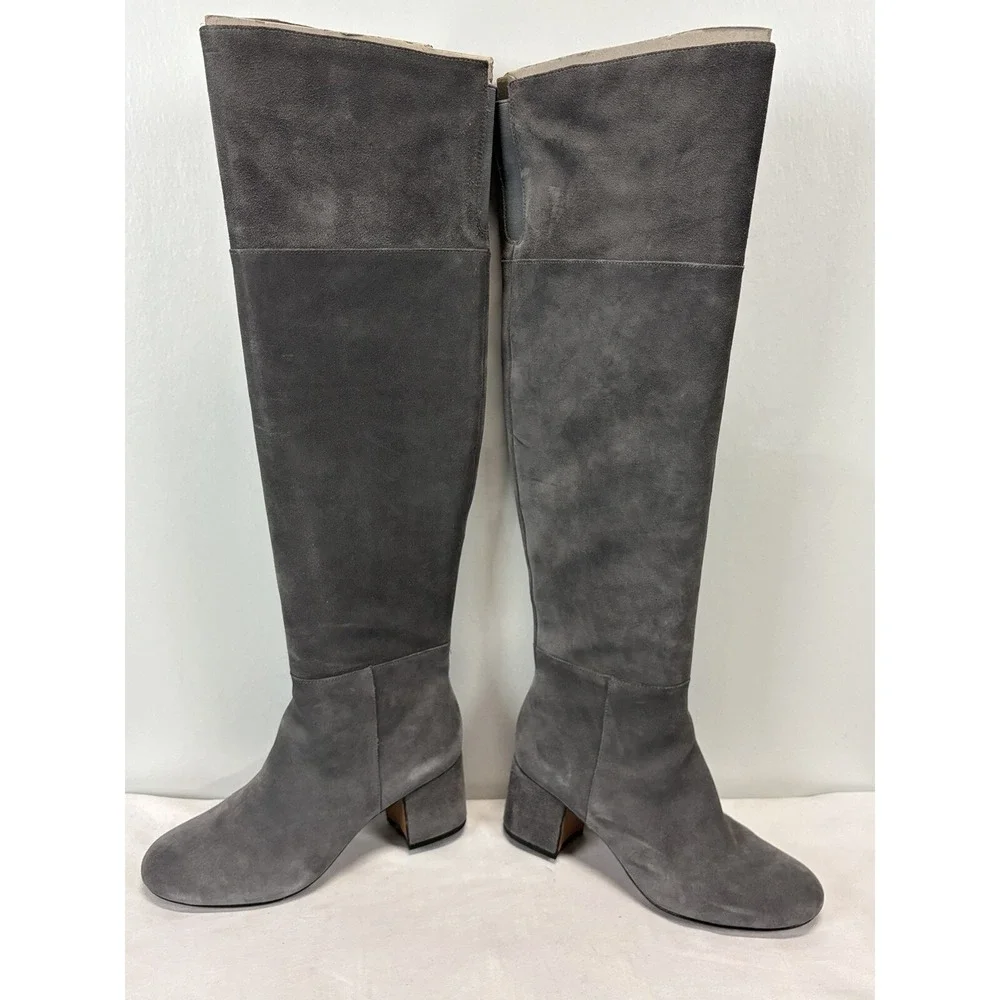 Clarks Gray Barley Ray Suede Over the Knee Boots Size 7.5 Zipper Chunky Heel